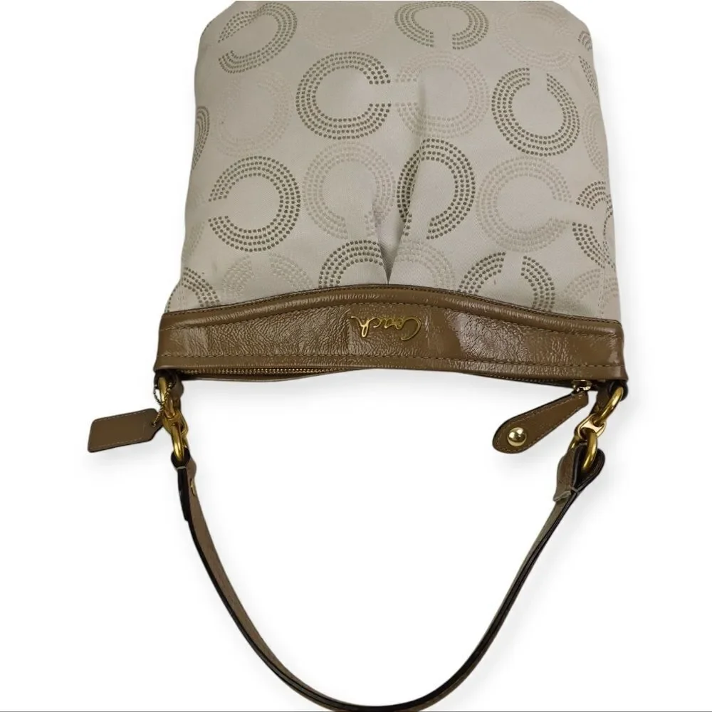 Coach Olive Brown and Cream CC Signature Patterned Shoulder Bag Handbag Purse